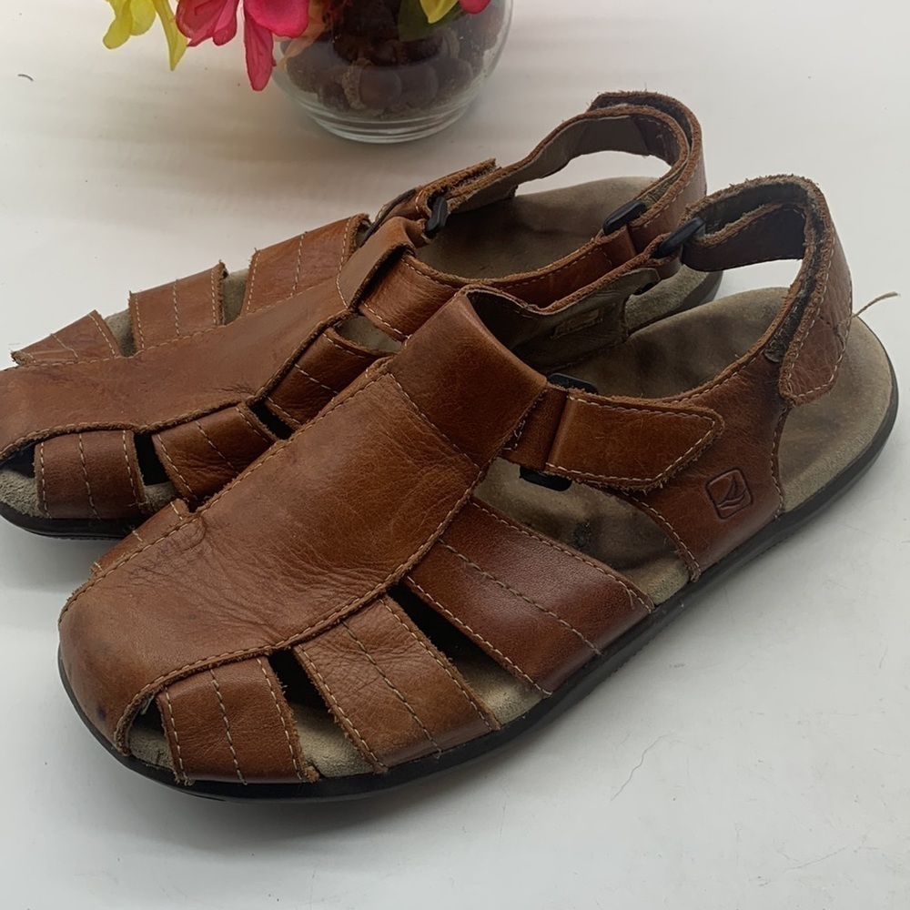 Sperry Brown Leather Fisherman Sandals Sz 9. MS1349C - Picture 2 of 8